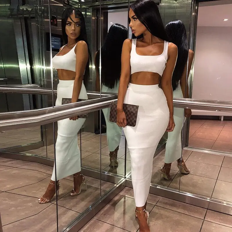 Conjunto Crop Top y Falda de Cintura Alta Acanalado - Imagen 6