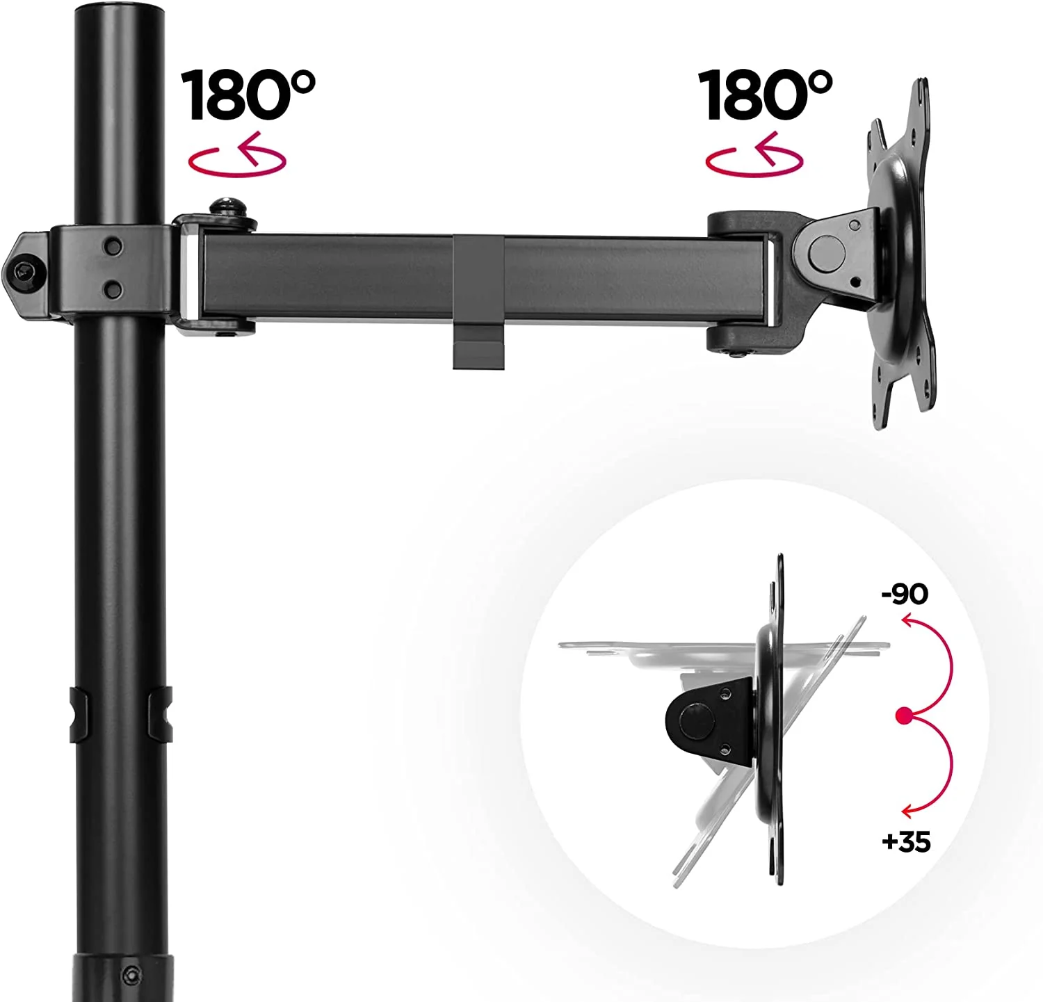 Duronic DMT151X2 BK Brazo para Monitor | para Pantalla de 13 a 32" y 8 kg de Capacidad | Cabezal VESA 75 y 100 Giratorio e inclinable -15 °+ 15 °|100 cm de Altura Ajustable | Brazo Extensible 25cm - Imagen 5