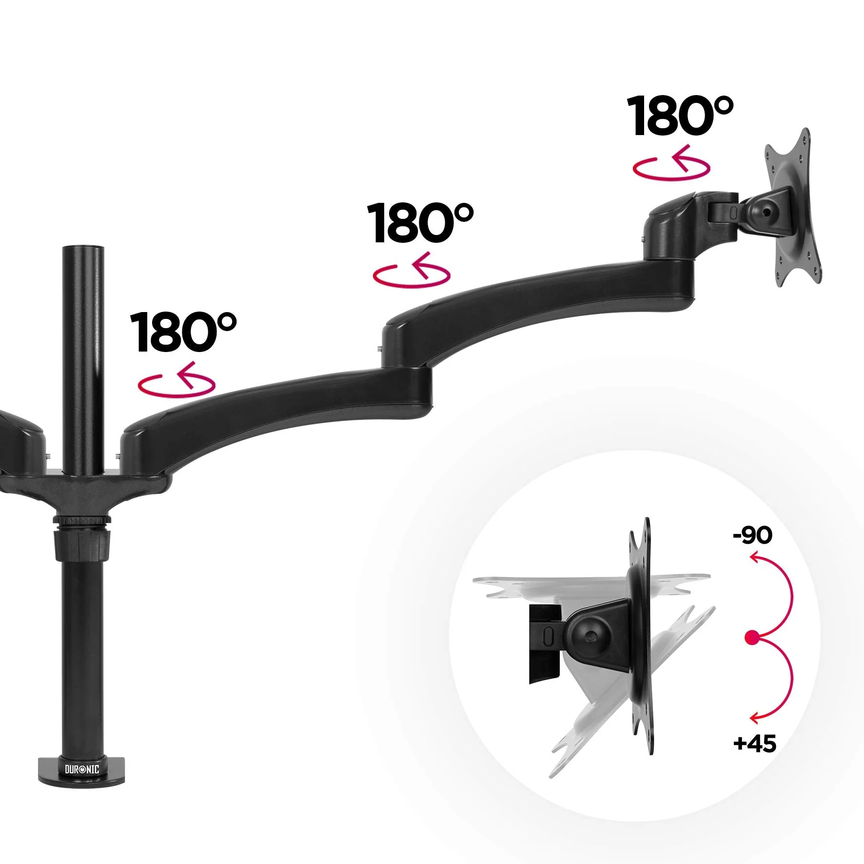 Duronic DM452 BK Brazo para Monitor doble de 13" a 27" | Para 2 pantallas de 8kg cada | Doble Brazo Extensible 50cm cada | Cabezal Giratorio Inclinable VESA 75 y 100 Altura Ajustable 40cm | Soportes - Imagen 5