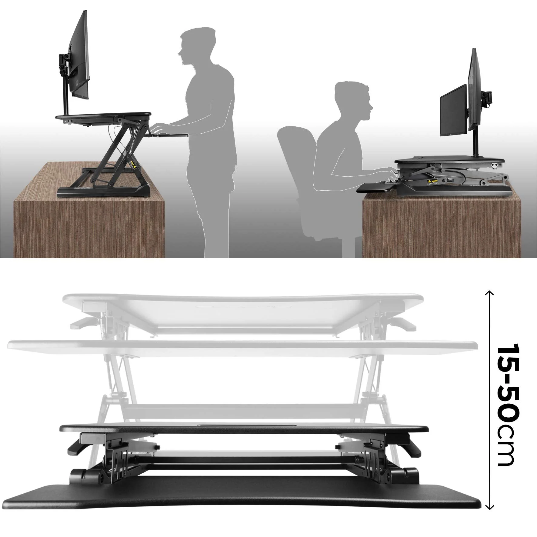 Duronic DM05D5 BK Mesa para ordenador | Escritorio Ajustable de 15 a 50cm | Superficie de 120x66cm | Hasta 15kg | Ranura y bandeja para teclado | Mesa gaming ergonómica para Monitor | De pie y sentado - Imagen 4
