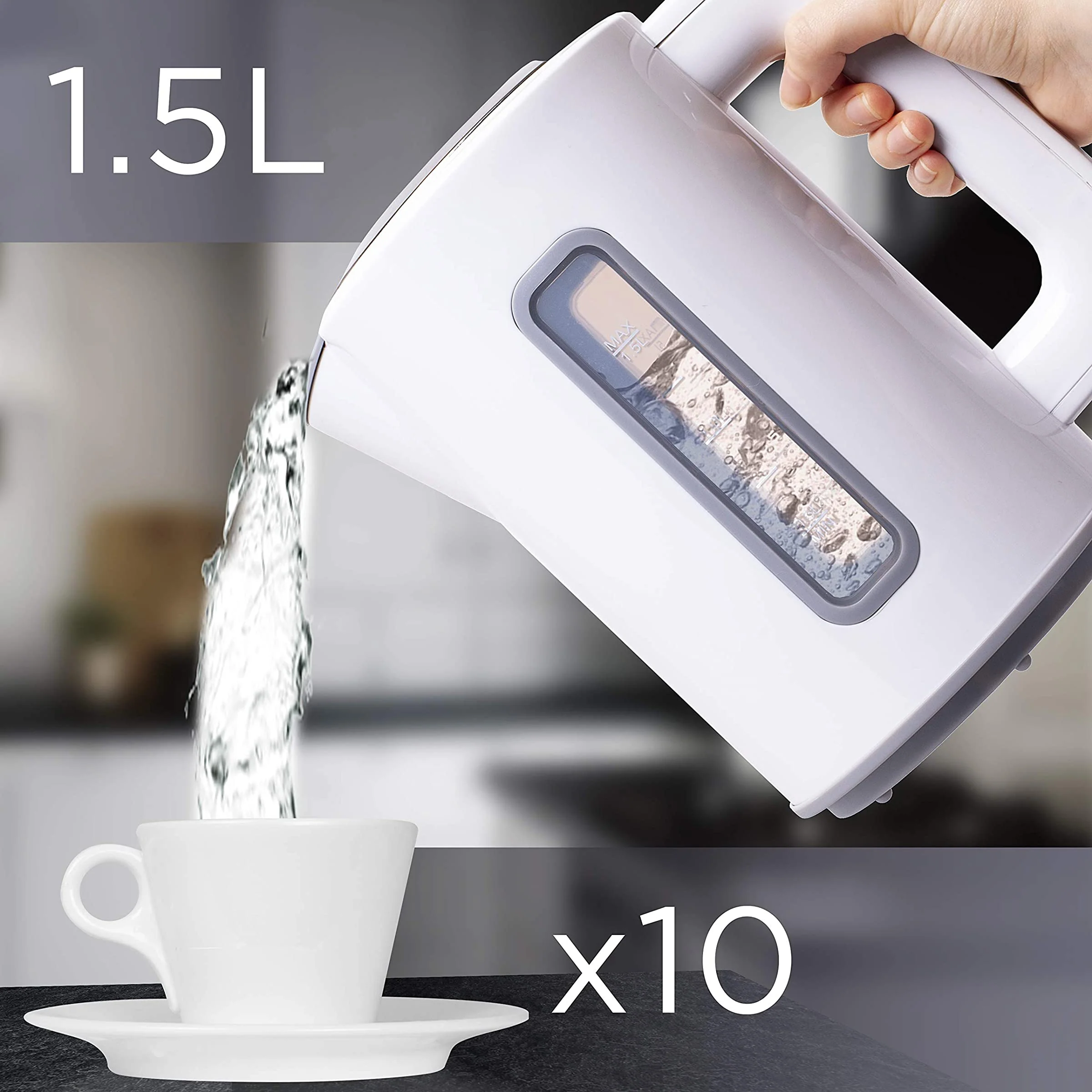 Duronic EK30 WE Hervidor de Agua Eléctrico 3000W de 1.5 L | Temperatura Regulable 40° 60° 80° y 100° C | Libre de BPA y Filtro Antical | Mantiene el Agua Caliente | Color Blanco - Imagen 6