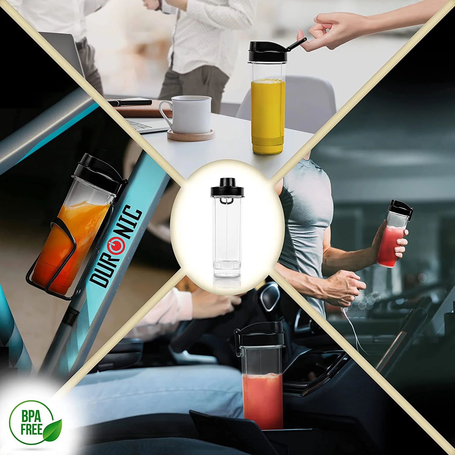 Duronic BL510 Mini Batidora de Vaso Individual 500W | 1 Botella 570ml y Tapa Antifugas | Cuchilla Inox | Batidora Eléctrica Personal | Licuadora Smoothies Batidos | Liquidificador portátil | BPA Free - Imagen 3