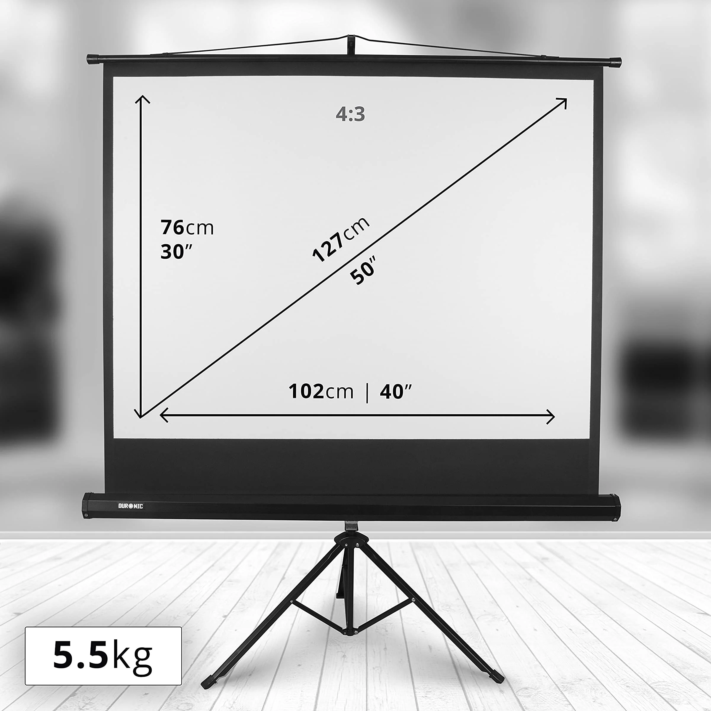 Duronic TPS50 43 Pantalla para Proyecto con Trípode | Para pantallas de 50 " | Formato 4:3 y Superficie de 102 cm x 76 cm | Pantalla para Proyector Fija | Full 4K HD y 3D - Imagen 2