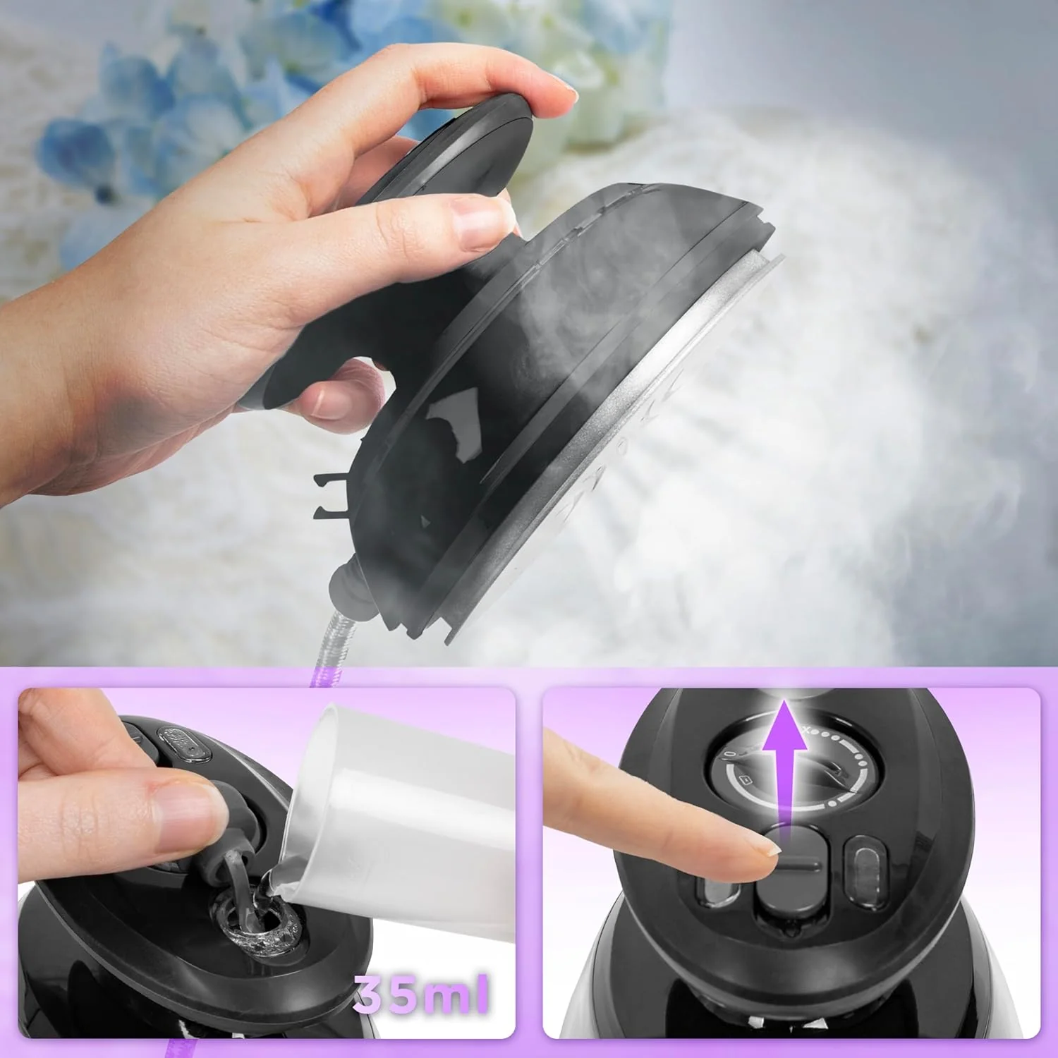 Duronic SI3 BK Plancha de Viaje Mini con función Vapor | Potencia 400 W y 110V-230V | Ligera y Compacta | Estuche de Transporte y Accesorios Incluidos | Planche su Ropa en Todas Partes | Color Blanco (Copy) - Imagen 6
