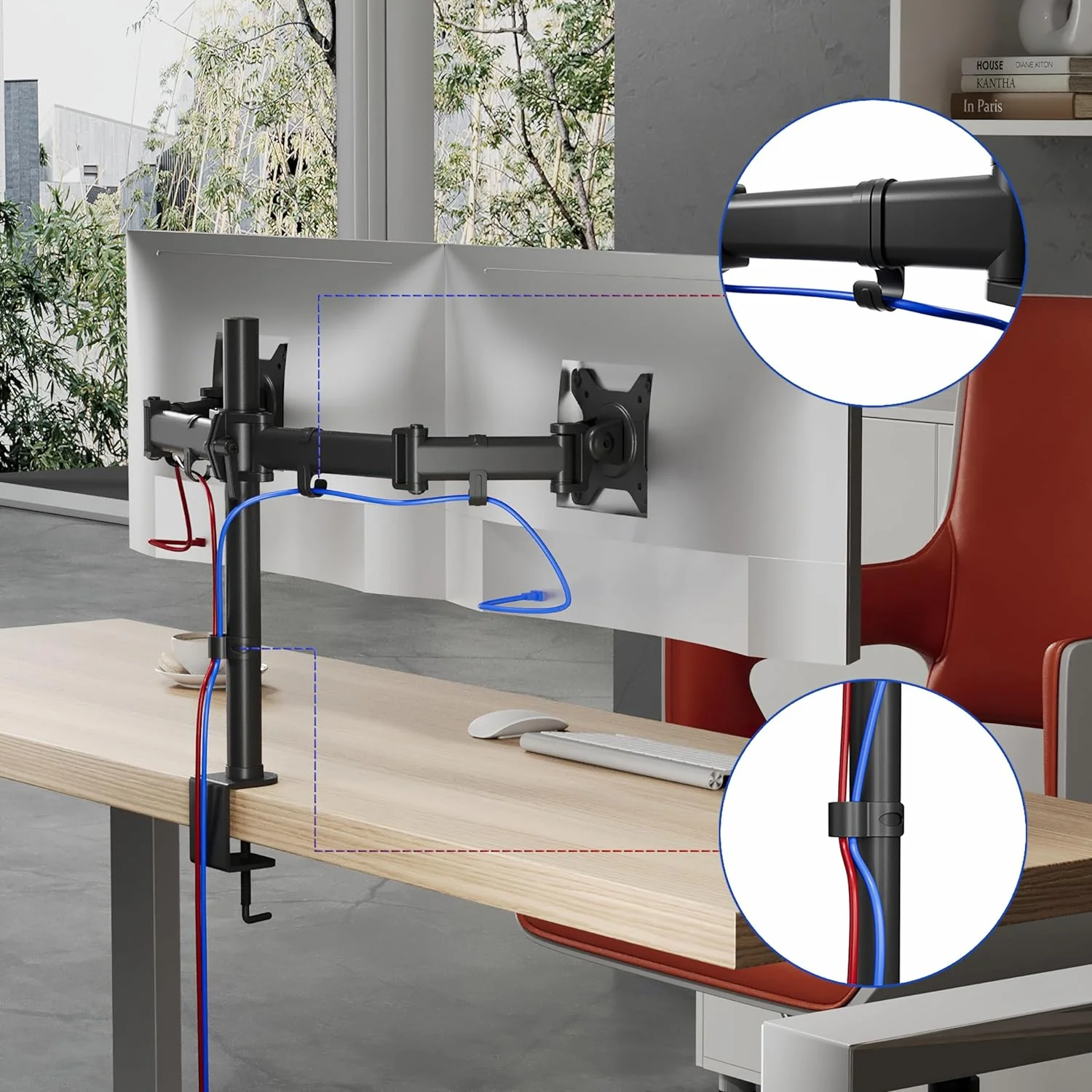 Duronic DM252 BK Brazo para Monitor Soporte con Doble Brazo para 2 Pantallas de 13" a 27" máx. 8kg cada | Cabezal VESA 75 y 100 Giratorio e Inclinable -90°+35°| Altura 40cm Ajustable| 33cm cada brazo - Imagen 5