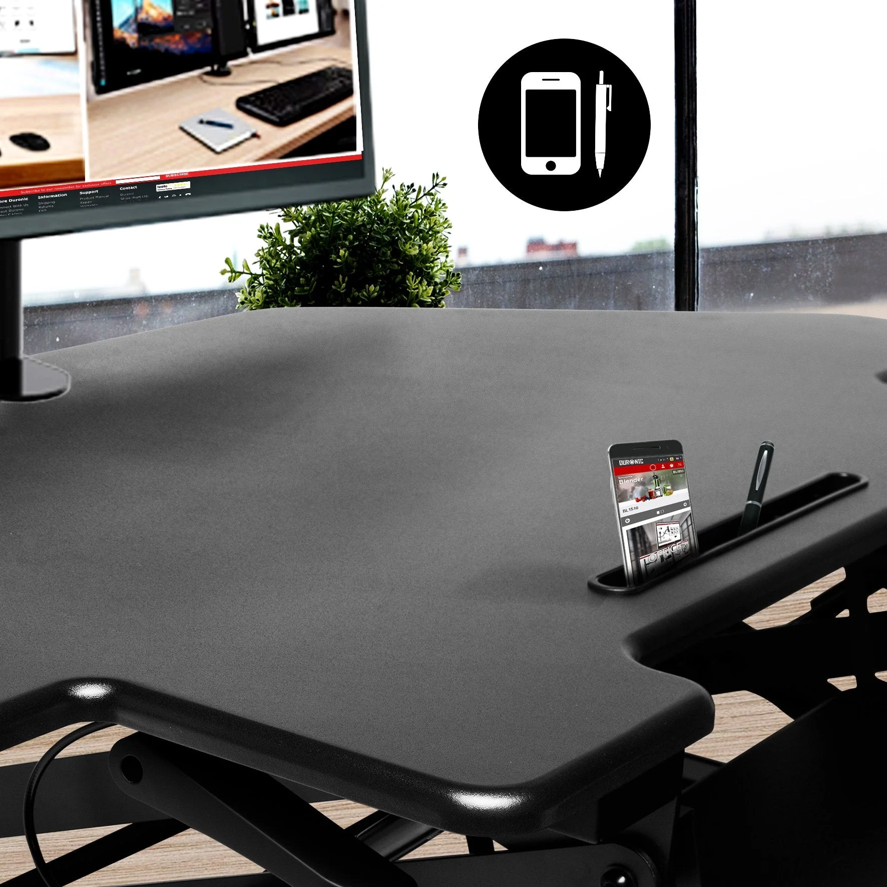 Duronic DM05D5 BK Mesa para ordenador | Escritorio Ajustable de 15 a 50cm | Superficie de 120x66cm | Hasta 15kg | Ranura y bandeja para teclado | Mesa gaming ergonómica para Monitor | De pie y sentado - Imagen 8