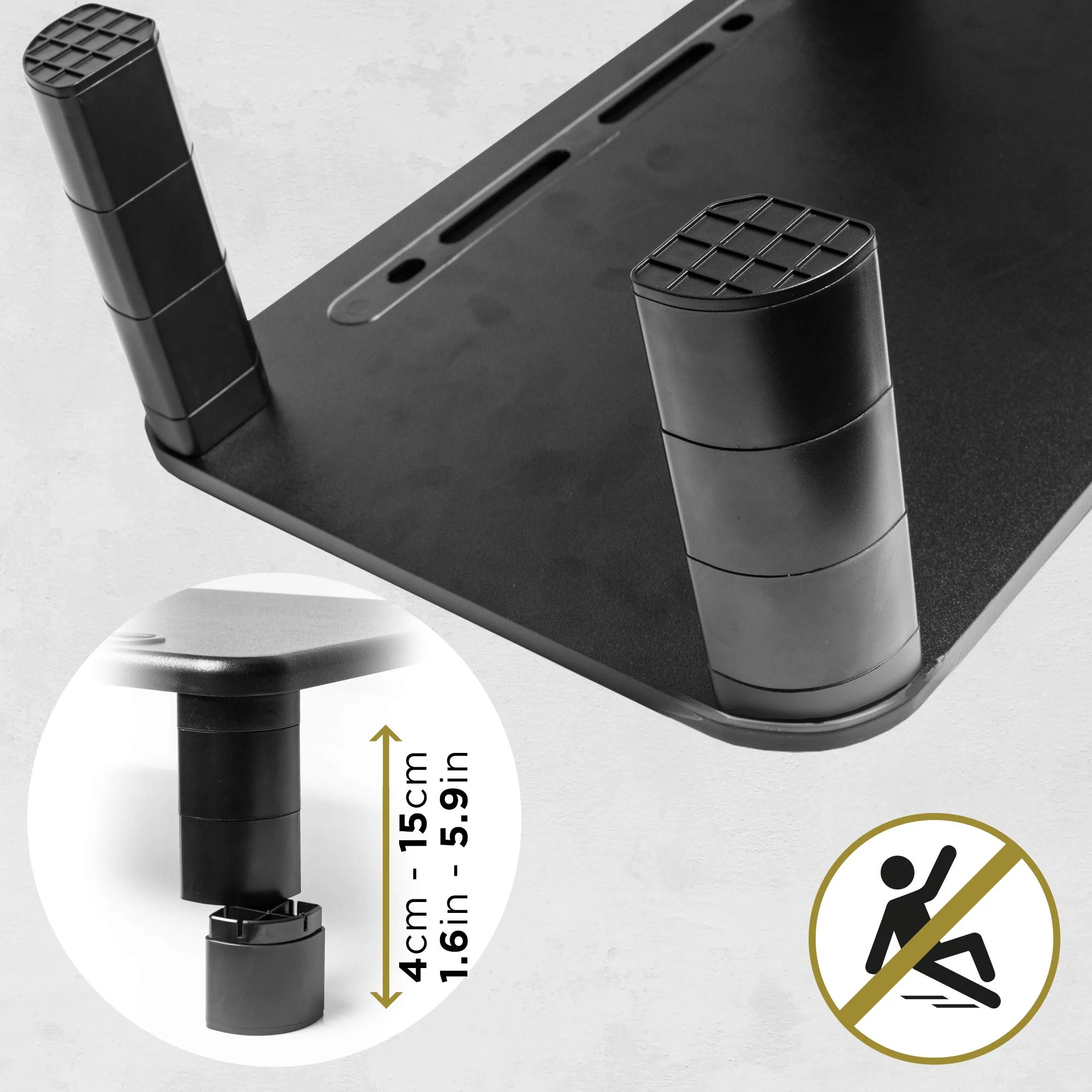 Duronic DM055 Elevador para Pantalla |Patas Antideslizantes y Superficie de 40x28cm | Hasta 10kg | Ranura para tablet y móvil| Soporte ergonómico para Oficina Escritorio Ordenador Portátil TV | Negro - Imagen 7