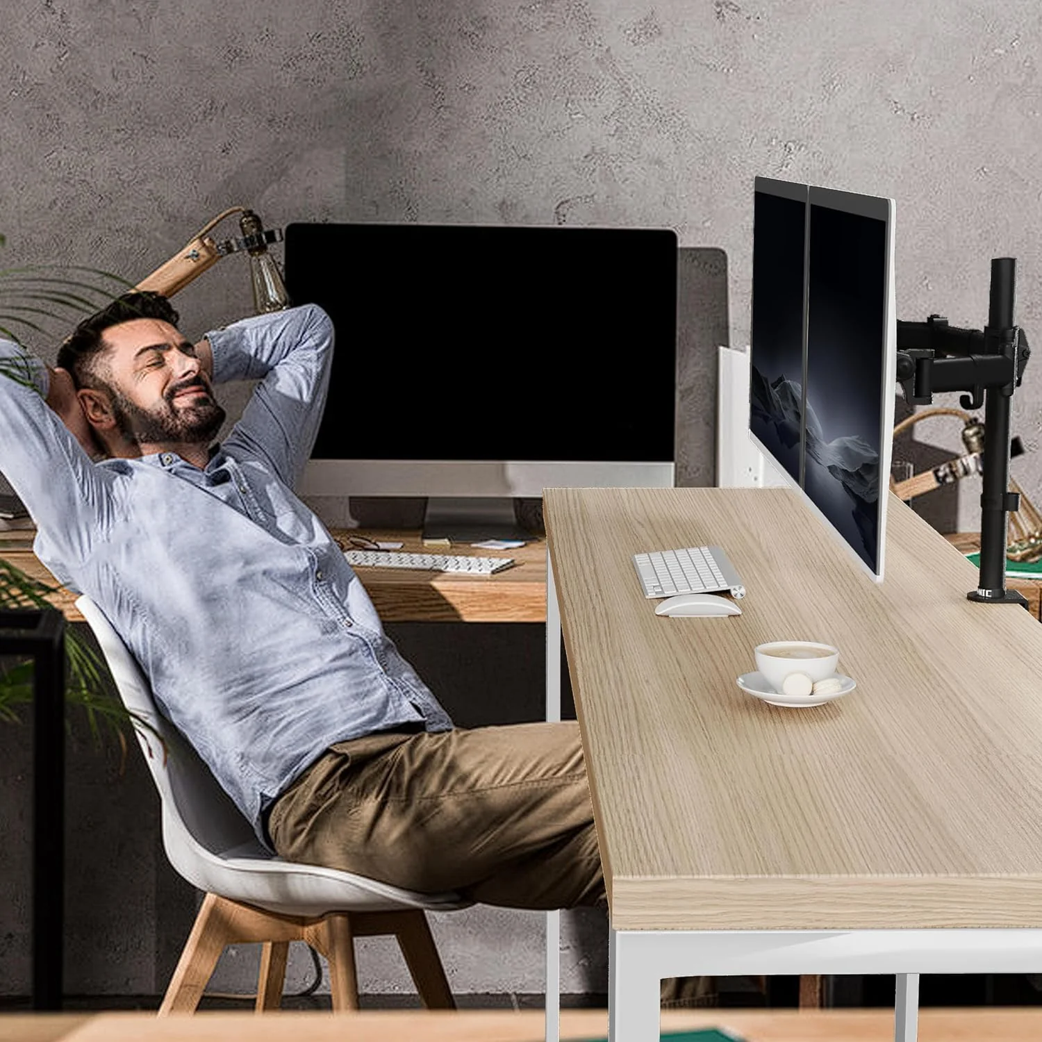 Duronic DM252 BK Brazo para Monitor Soporte con Doble Brazo para 2 Pantallas de 13" a 27" máx. 8kg cada | Cabezal VESA 75 y 100 Giratorio e Inclinable -90°+35°| Altura 40cm Ajustable| 33cm cada brazo - Imagen 7