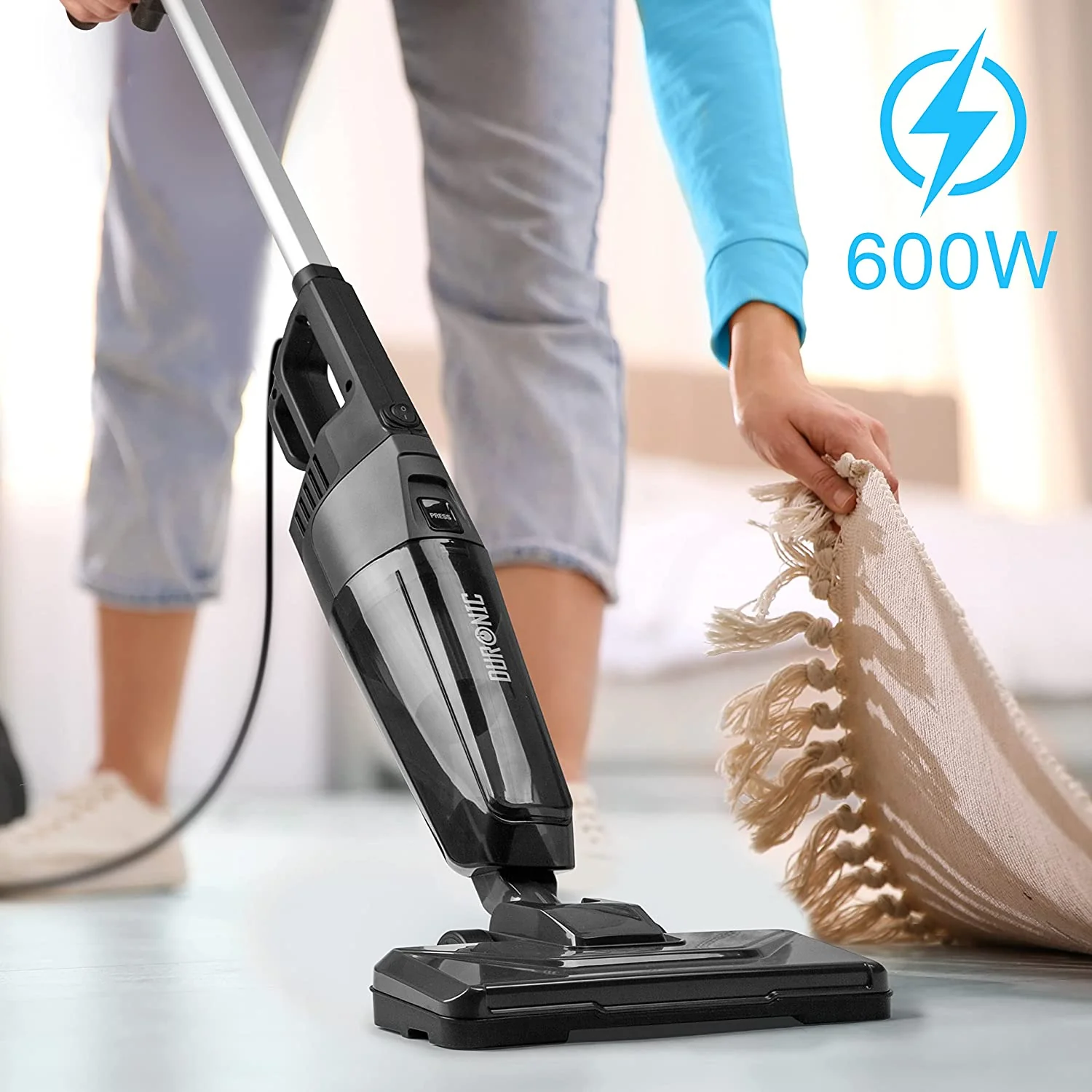 Duronic VC9 600W Aspirador de Mano y Aspirador de Escoba | Sin Bolsa | Ligero | 2 Filtros HEPA Incluidos | con Cable y Portátil | para Casa y Coche y Mascotas - Imagen 2