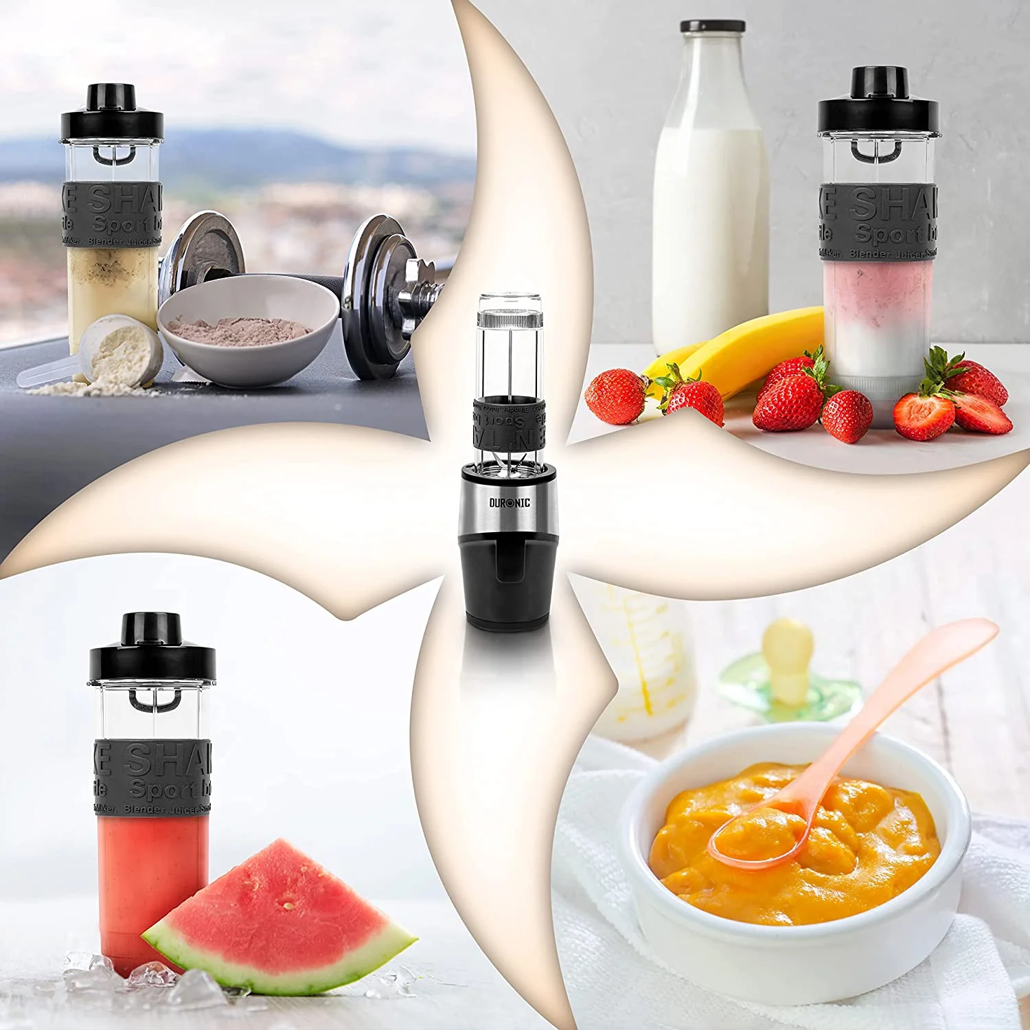 Duronic BL520 Mini Batidora de Vaso Individual 500W | 2 Botellas 570 ml 400 ml BPA Free y 2 Tapas Antifugas | Cuchillas Inox | Batidora Vaso Personal | Licuadora Smoothies y Batidos | Liquidificadora - Imagen 6