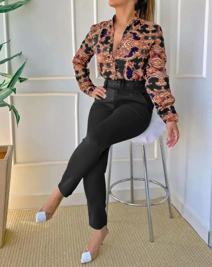 Conjunto elegante dos piezas pantalon y blusa - Imagen 2