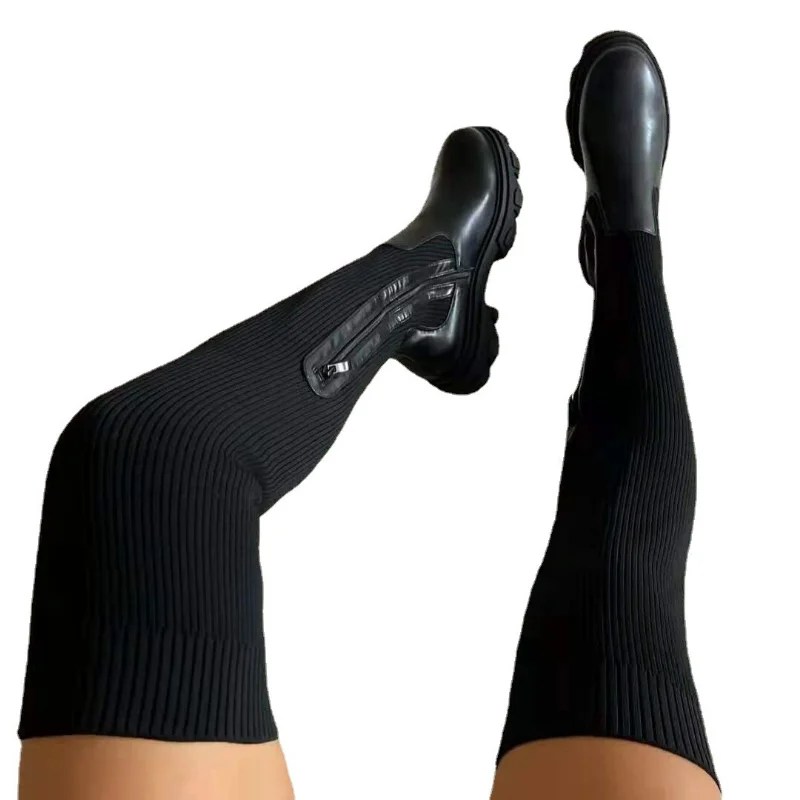Botas Altas de Mujer Mosqueteras Estilo Calcetín Punta Redonda - Imagen 6
