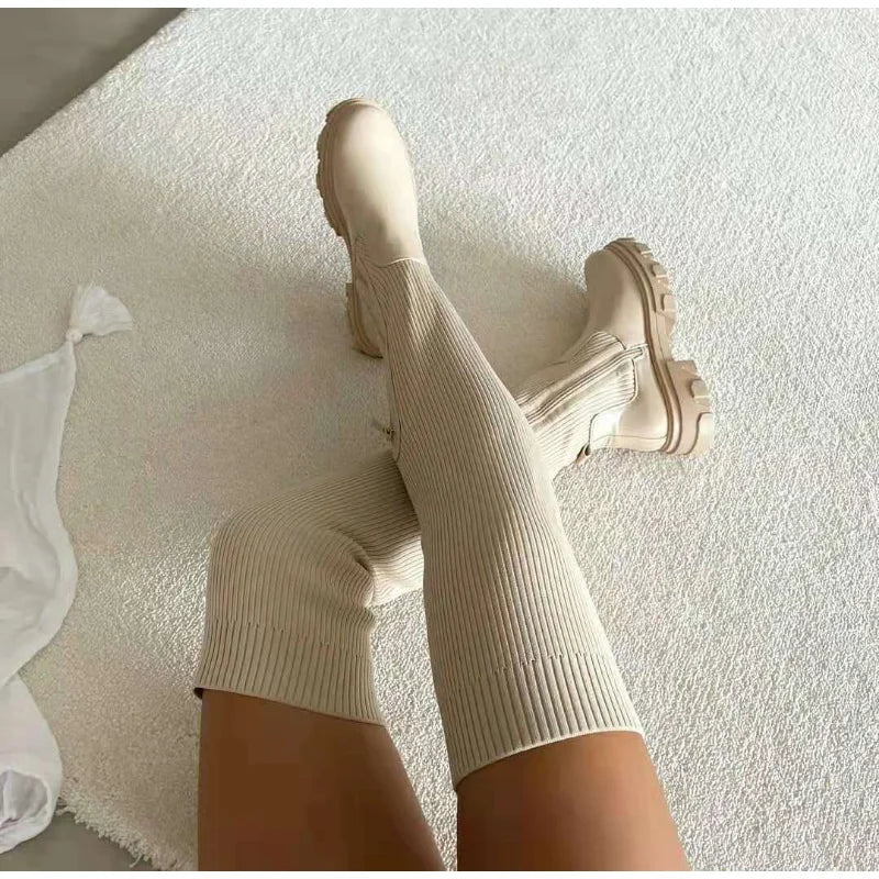 Botas Altas de Mujer Mosqueteras Estilo Calcetín Punta Redonda - Imagen 2