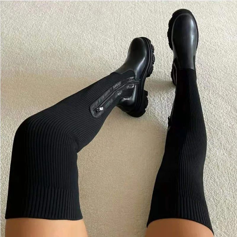 Botas Altas de Mujer Mosqueteras Estilo Calcetín Punta Redonda - Imagen 4